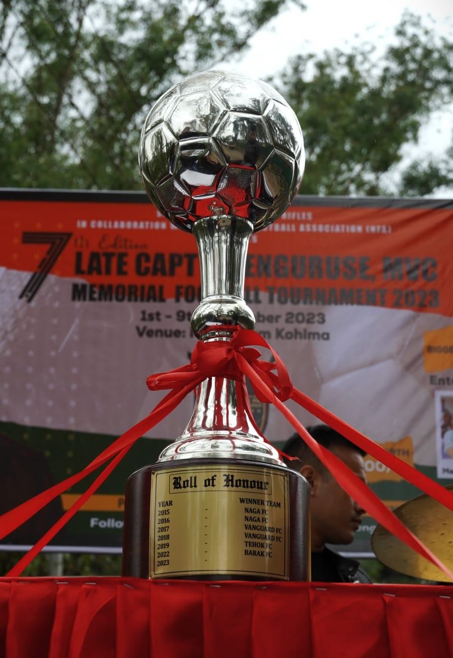 Assam Rifles conducted a trophy parade prior to the prestigious Late Capt N Kenguruse, MVC Memorial Football Tournament which is scheduled from November 1 onwards.